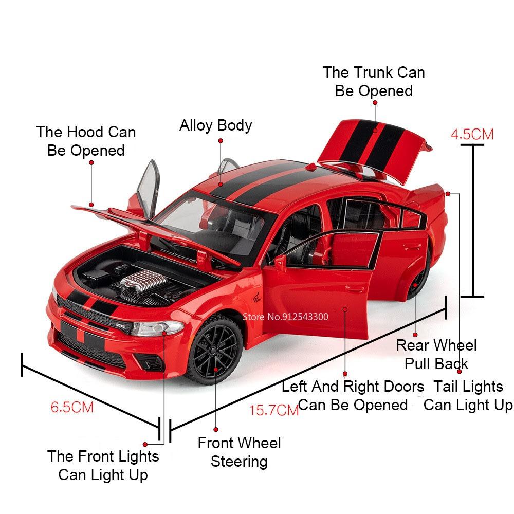 1:32 Scale Hellcat Charger Sports Car Model Toy Shock Absorption Music Light Supercar Models Alloy Diecast Toys Collectible Item