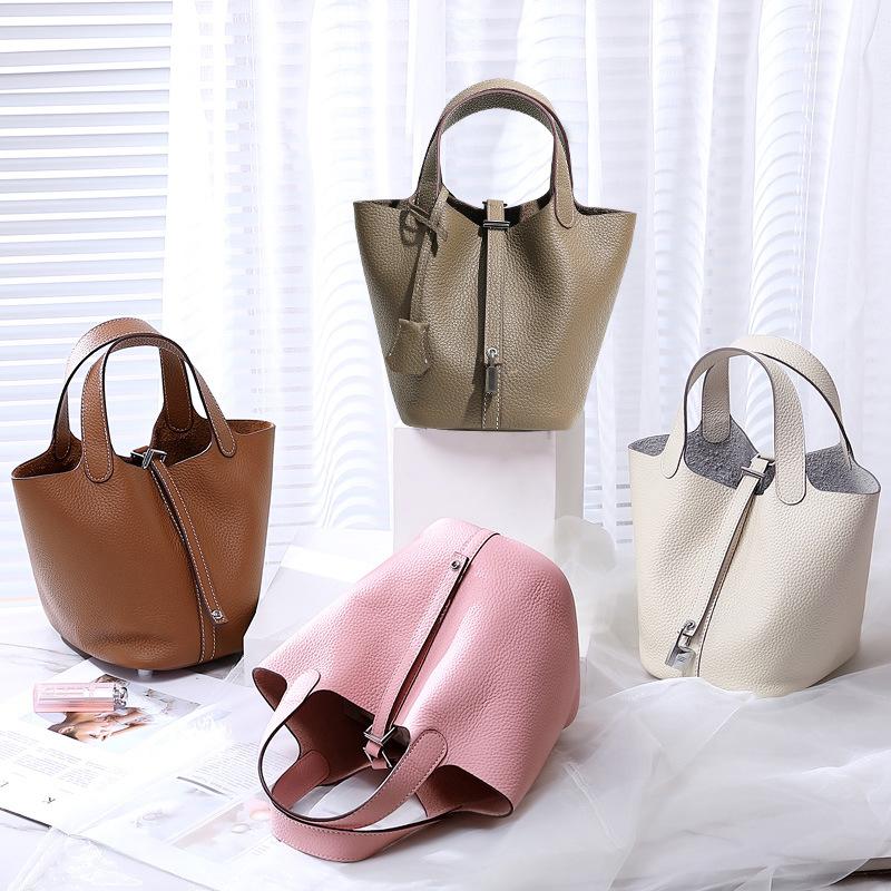 [New] High-quality First-layer Cowhide Niche Vegetable Basket Handbag Female, Genuine Leather Large-capacity High-end Bucket Bag