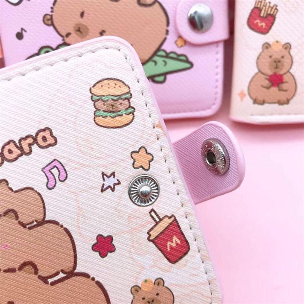 New Capybara Coin Purse with Buttons Cartoon Card Holder PU Leather Short Wallet Women Girls