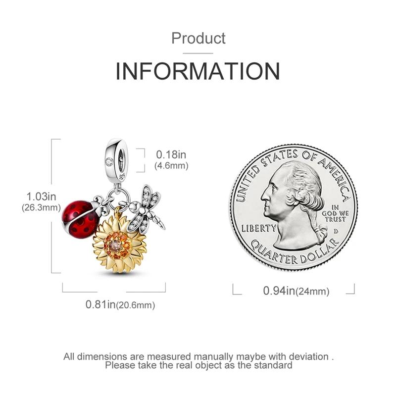Charms Copperladybug Sunflower Dragonfly Beads Fit Charms Plataoriginal Bracelet Beads Women Jewellery Making Diy