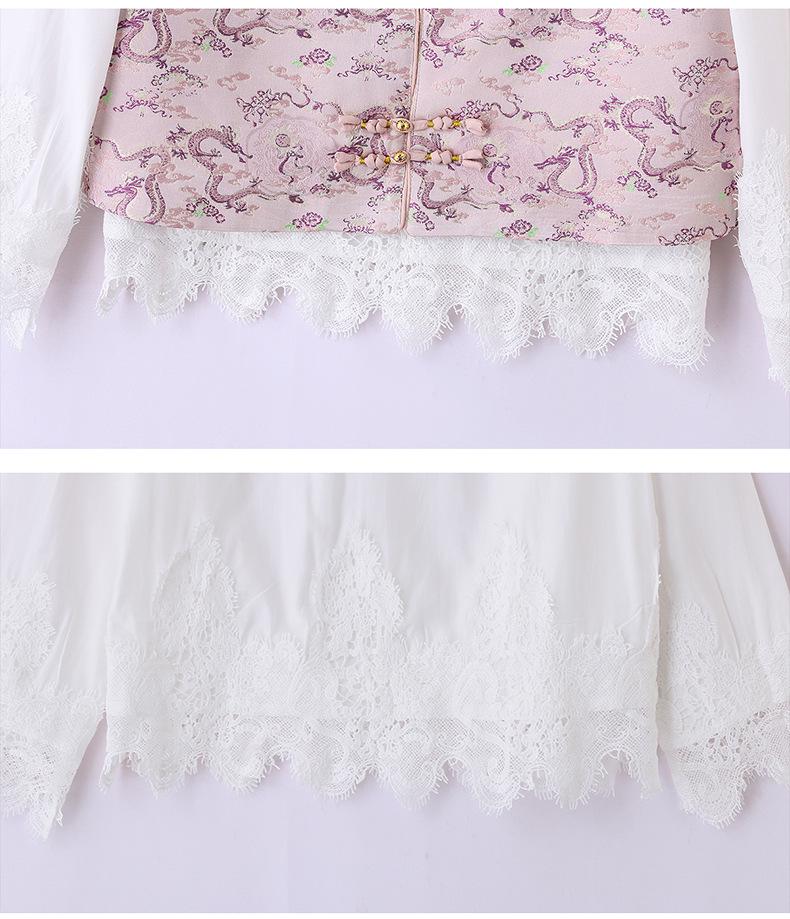 2025 Spring/Fall Women's Lace Shirt & Printed Vest Two-Piece Set