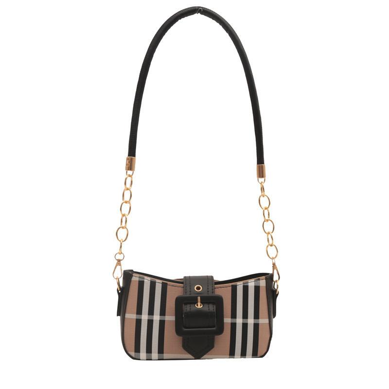Stylish Plaid Handbag For Women Chic Color Contrast Commuter Underarm Bag чёрный
