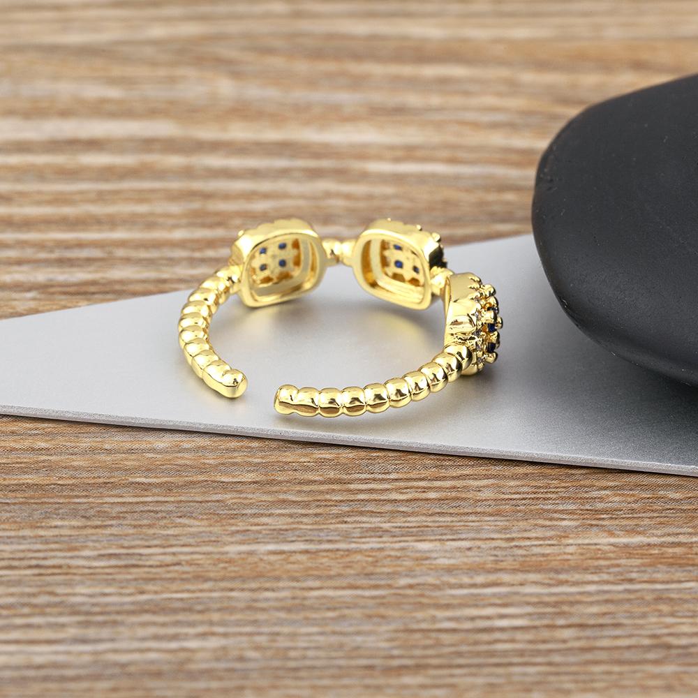 Nidin Luxury Women's Open Adjustable Ring Gold Plated 4 Colors Shine Zircon Jewelry Crystal for Female Engagement Party Gifts