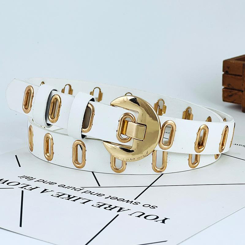 Pu Womens Leather Belt With Hollow Design And Alloy Closure For Casual Attire