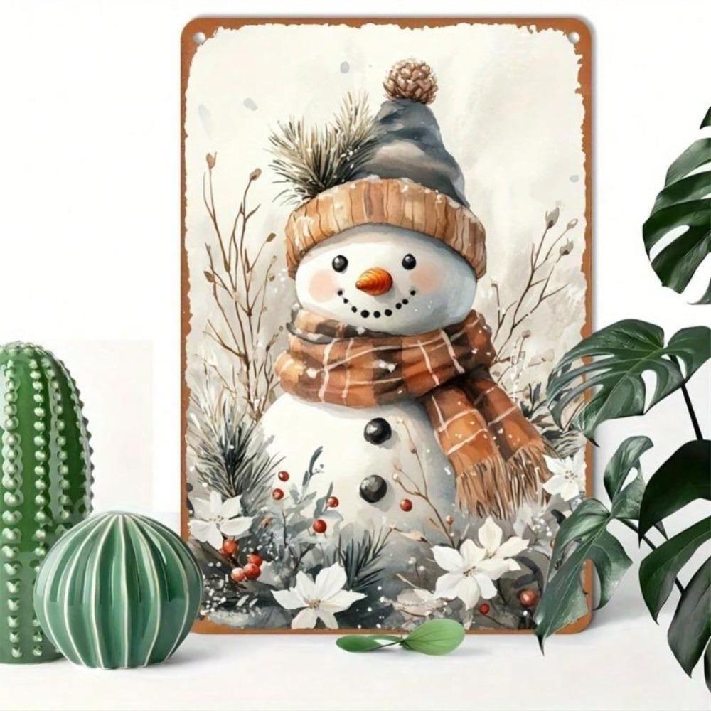 Vintage Tin Sign Christmas Snowman Retro Metal Plaque Wall Art Home Decor