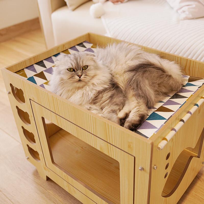 ZISIZ Wooden Double-Layer Cat Dog Hammock Bed