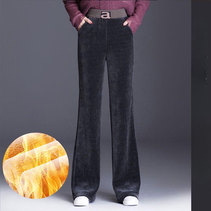 

Плюс Бархат Шенилл Широкие брюки Осень и Зима Вельвет С высокой талией Толстые Брюки Свободные Повседневные Брюки M серый