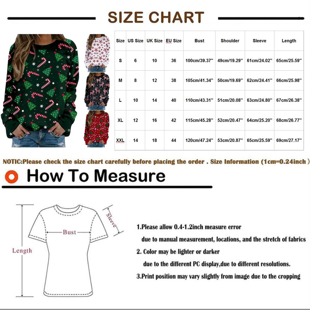 Fashion Women Christmas Print Party Round Neck Long Sleeve Socket Head Tops