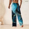 Men S Plus Size Drawstring Waist Blue Gold Marble Printed Straight Leg Full Length Beach Pants With Pockets