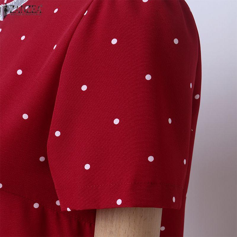 ZANZEA Women Short Puff Sleeve Polka Dot Slim Waist Casual A-line Dress