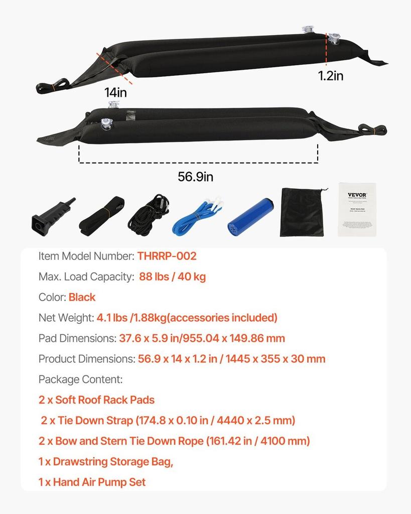 Aufblasbare Dachgepäckträger-Pads 40 kg Tragkraft für Kajak Kanu Surfbrett