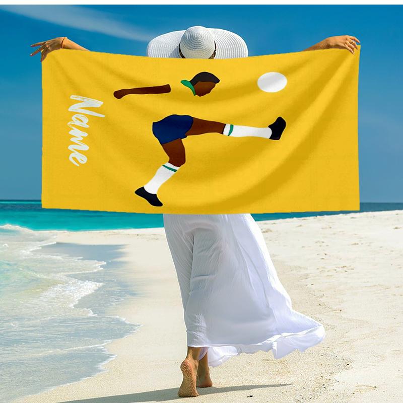 Custom Name Ultra-Soft Beach Towel with Soccer Theme,Ideal for Pool - Camping, Diving - Perfect Travel Essential, Vibrant Beach Towel.