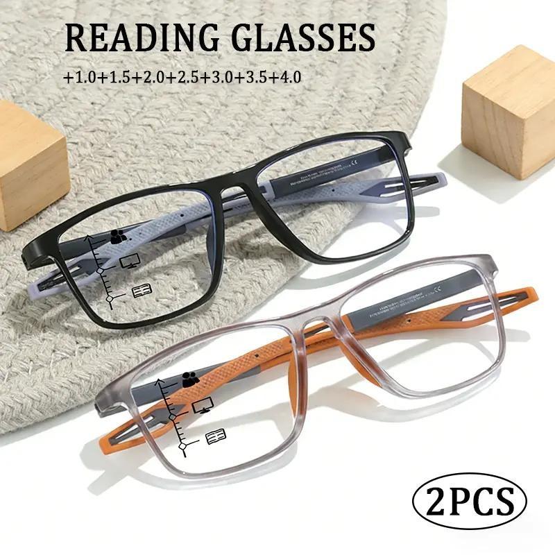 2-Pack TR Rectangle Reading Glasses Simple Retro, Ultra Light & Versatile Unisex Daily Style +100