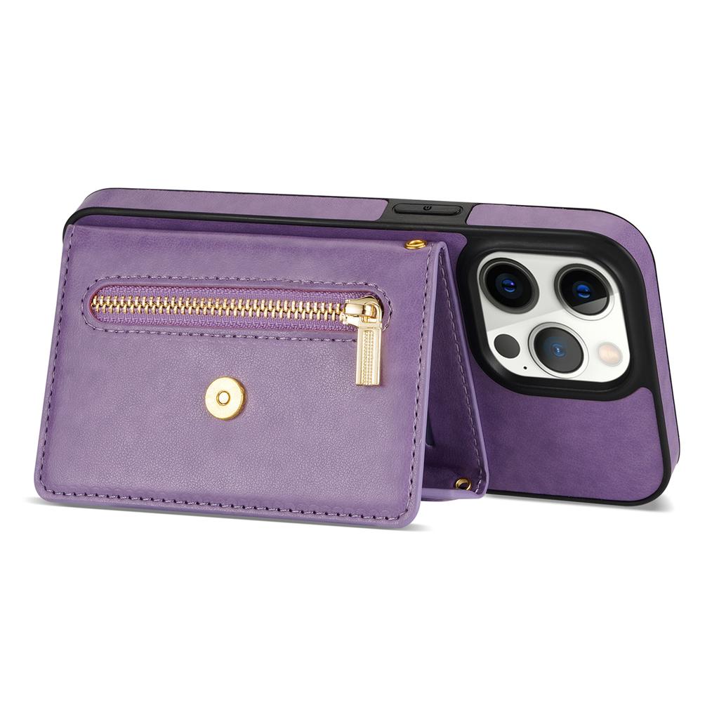 N.BEKUS For iPhone 16 Pro Max Leather Zipper Case Card Holder Phone Cover with Shoulder Strap