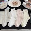Cherry Buttoned Socks - Children's Summer Lightweight Mesh Perforated Tube Socks with Sweet Lace Trim and Solid Color Pile-up Socks