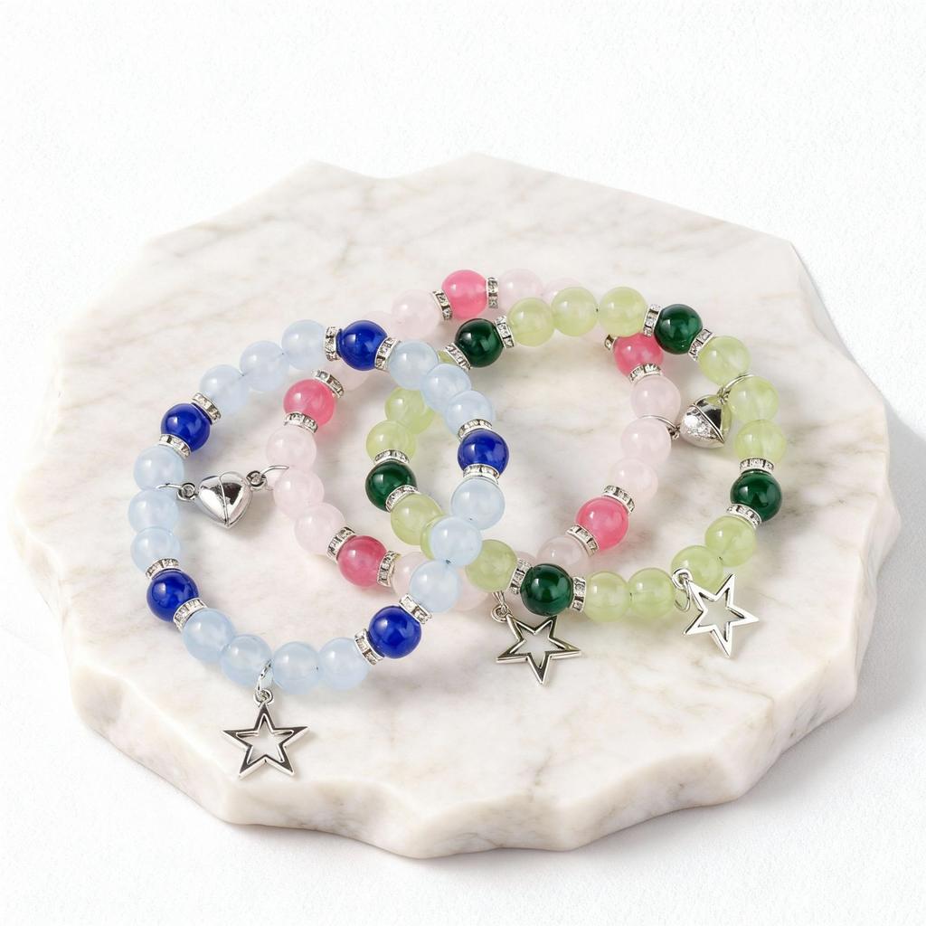 Festive Gifts Colorful Natural Stone Beaded Bracelet Set With Star Charms Sweet Fashion Jewelry For Women Daily Wear Gift