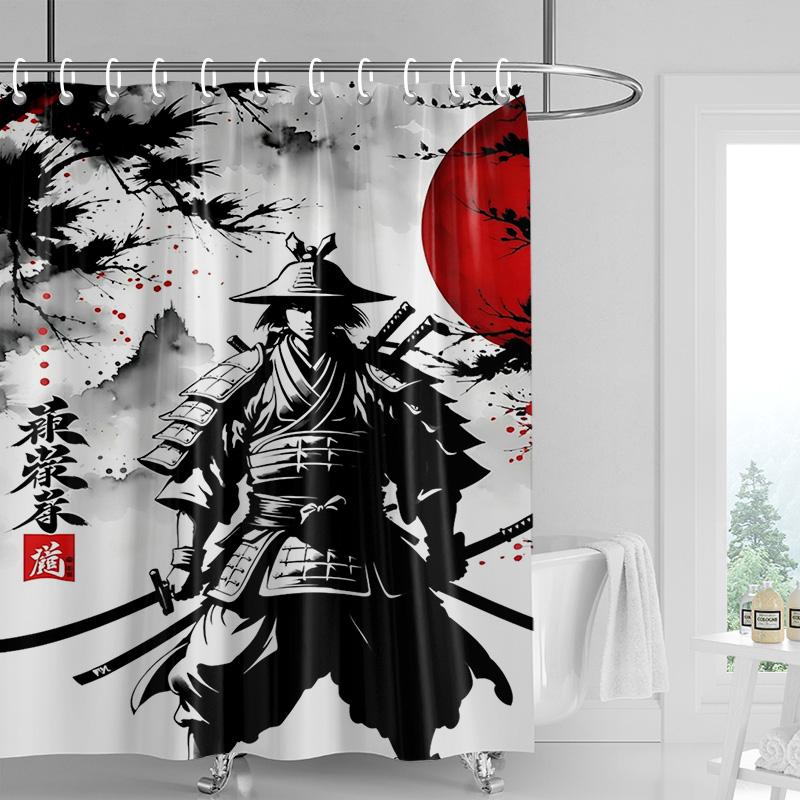 Duschvorhang im japanischen Stil mit Gogi Retro-Charakterdruck, farbecht, Badezimmer-Trennvorhang für Hotel-Heimdekoration