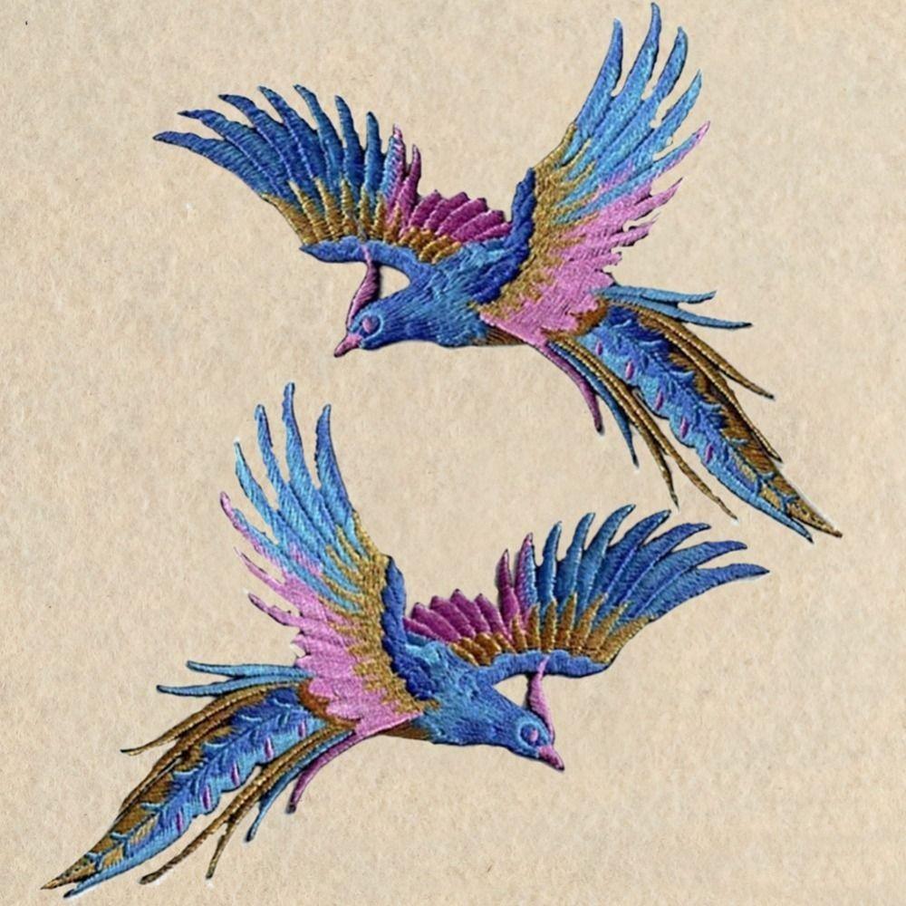 1 Paar Phönix Vogel Bestickte Applikation Selbstklebend Exquisite Stoffflicken Zum Aufbügeln DIY Kleidung Aufkleber Haarspange