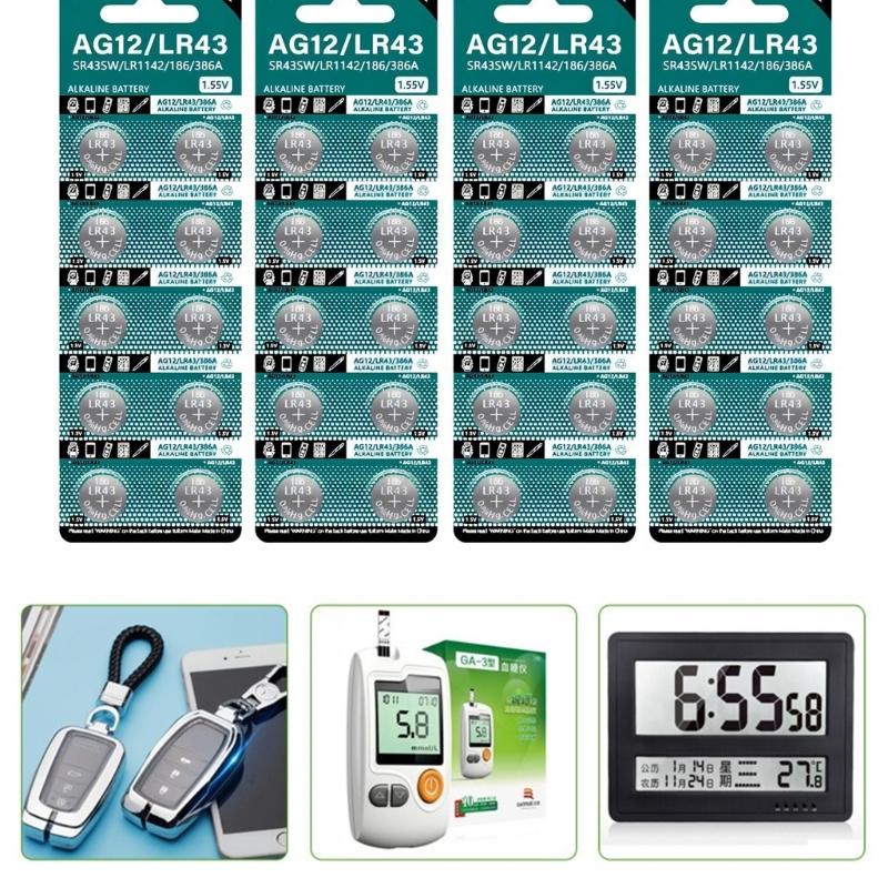 Pack of 10/20/30/40pcs AG12/LR43 Button Cell Batteries SR43SW LR1142 186 386A Coin Cells for Watches Remote Toy
