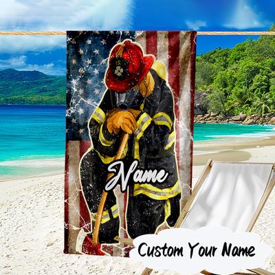 Custom Name Firefighter Pride Microfiber Beach Towel Super Soft & Absorbent for Bath, Beach, Travel Bath Time Accessory, Fan Gifts