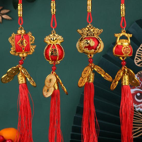 Red Chinese Lanterns Mini Decorative Lucky Hanging Lanterns Decoration with Coins And Tassel for New Year Wedding Party Spring Festival Home Decor