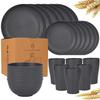 Dark Gray 24-Piece Wheat Straw Dinnerware Set