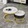 Elegant Assemblable Coffee Table: Marble Look, Gold Decor, Side Table with Drawers – Set of 2