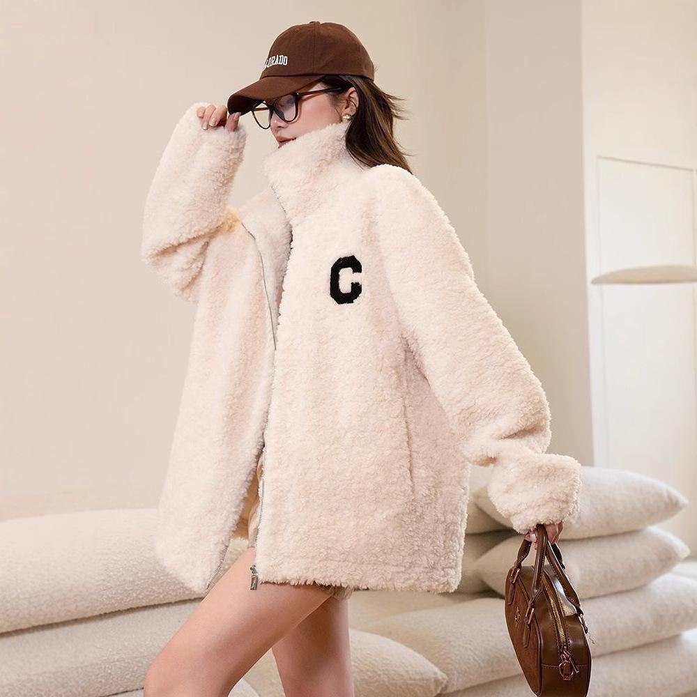 Lazy wind lamb wool coat women's winter new loose fleece thickened thermal sweater pajamas coat