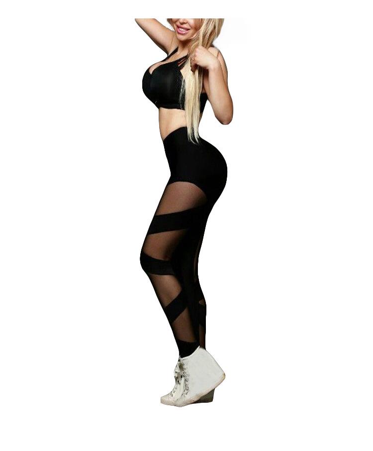 Kors-kors nätlappverk Yoga Sweatpants - Sexiga, Genomskinliga, Högelastiska Dansleggings