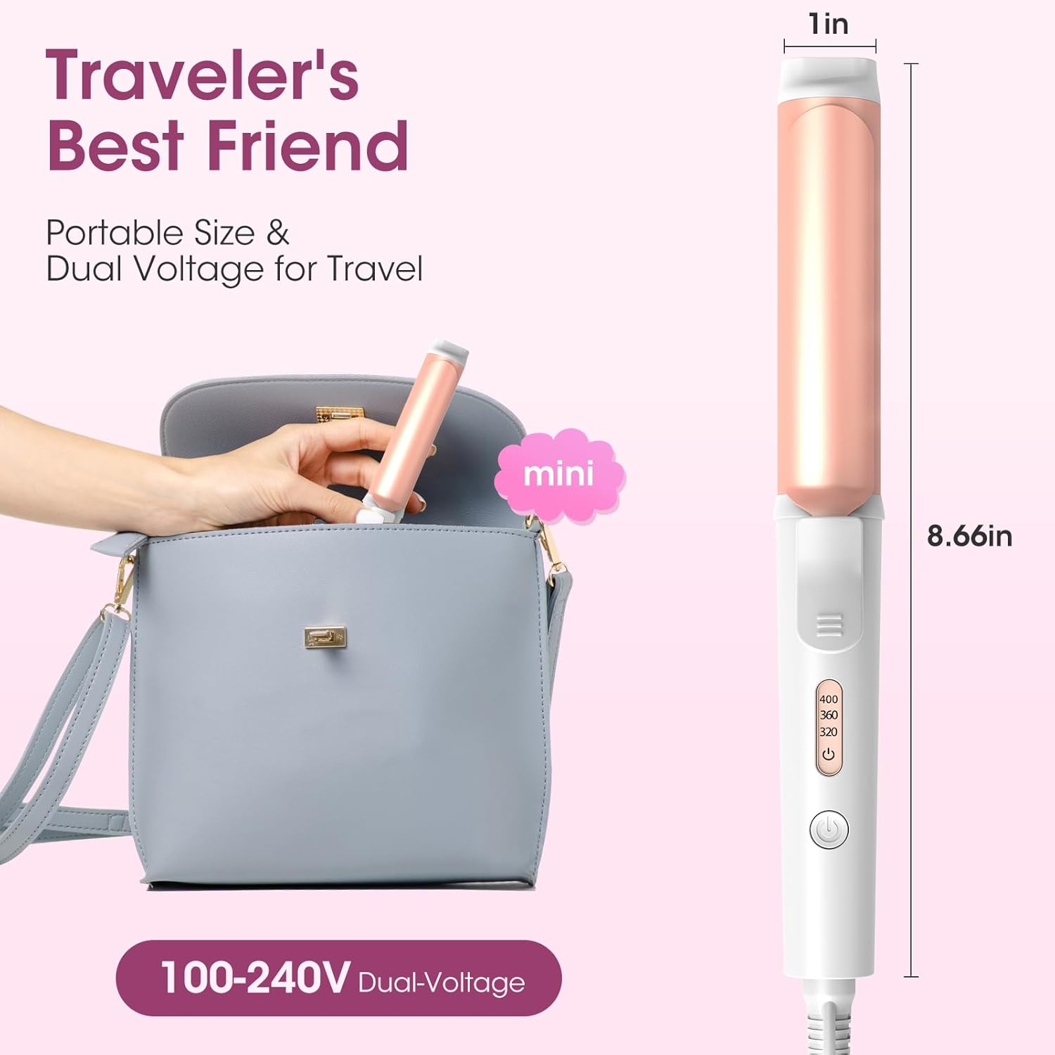 Mini Curling Iron, Curling Iron for Short Hair 1 Inch, Ceramic Dual Barrel Small Curling Iron with Keratin Protects Hair from Damage, 3 Temp 320 °F
