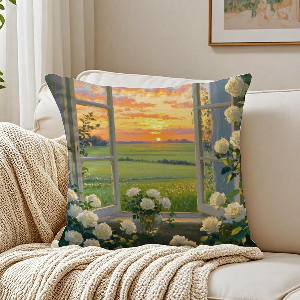 Classical Handpainted Iandscape Oil Painting Cushion Cover Pillowcase Antidustmite Living Room Sofa Decor Cushion Room