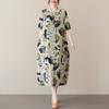 2025 Summer Short Sleeve Loose Printed Women Dress Fashion Casual Simple Elegant A-line Party Dress Female O Neck Office Ladies Clothing