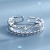 Korean-Style Double Layer Zircon Flower Ring for Women - Simple, Unique, Adjustable Jewelry