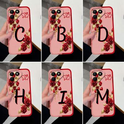 For Tecno Pova 7 6 5 4 Pro Neo Spark 10 10C Phone Case Lucky A-Z Letters Pattern Pink Matte Silicone Anti Slip Protective Back Cover For Tecno Housing