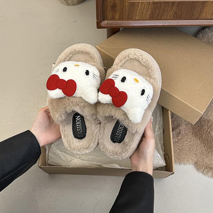 

Милые мультяшные хлопковые тапочки женские зимние 2025 новые на толстой подошве ленивые на один шаг теплые плюшевые туфли 40 хаки