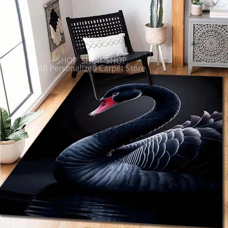 

Elegant Black Swan Pattern Carpet for Living Room Bedroom Sofa Home Decor Non-slip Floor Mat Large Size Luxury Gift 40x60cm