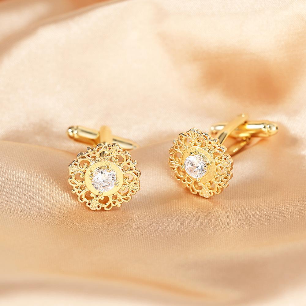 A pair of Copper sleeve studs, simple diamond studded men's and women's cufflinks, retro gold art dot diamond pattern design, accessories
