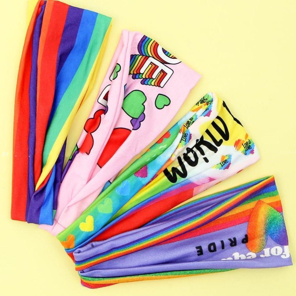 Parade Rainbow Headband Soft Sports Hairband Fashion Rainbow Elastic Headband  Women