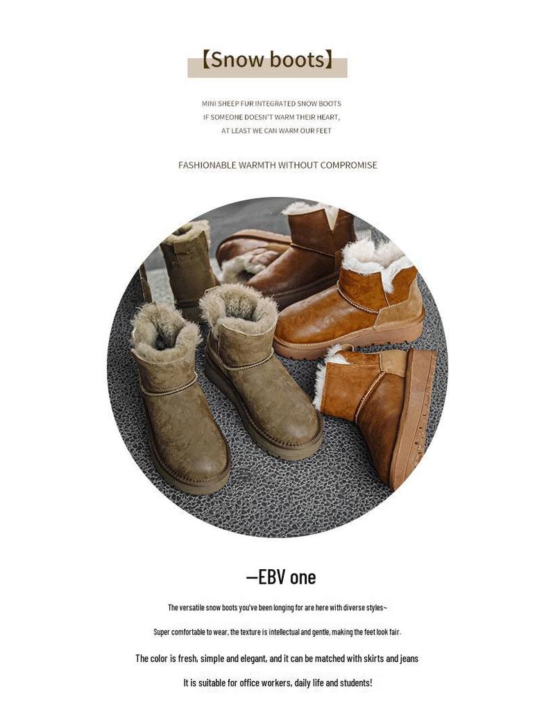 Women's Waterproof Sheepskin Snow Boots - Short, Thick-Soled, Fleece-Lined, Winter 2025