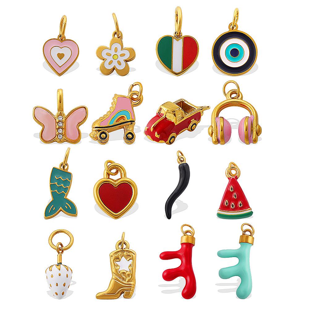 Creative Dripping Oil Colorful Three-Dimensional Diy Pendant Stainless Steel Gold-Plated Small Pendant Pendant Collection