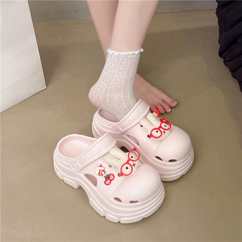 Thick-soled Muffin Hole Shoes Women's Outer Wear 2025 Summer New Soft-soled Breathable Heightening Baotou Beach Cool Slippers Women