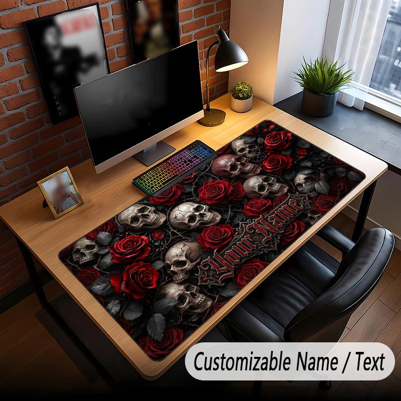 Skull Gothic Theme Custom Mouse Pad Personalized With Name Text Customized Desk Mat For Office Home Decor
