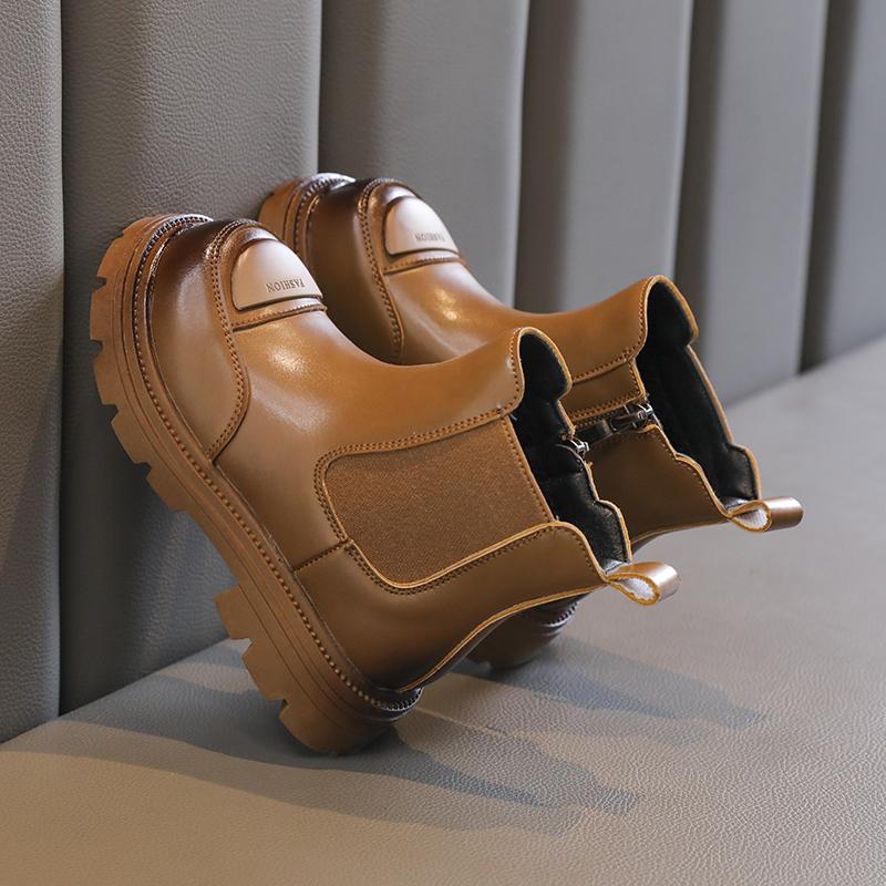 

Children Boots Girl s Quality Leather Fashion Cool Chelsea boots Boy s Patchwork Wearable Winter Boot Size 26-36 24-Insole14.5cm