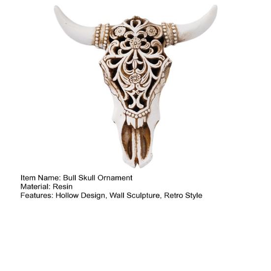 Retro Bull Skull Ornament Resin 3D Hollow Bull Skull Wall Sculpture Longhorn Cow Head Wall Art Decor for Living Room