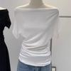 Sommer Reines Verlangen Ein Schulter Schwarz Kurzarm Damen T-Shirt Koreanischer Stil Schlankmachendes Top Freiliegende Schulter Modisch