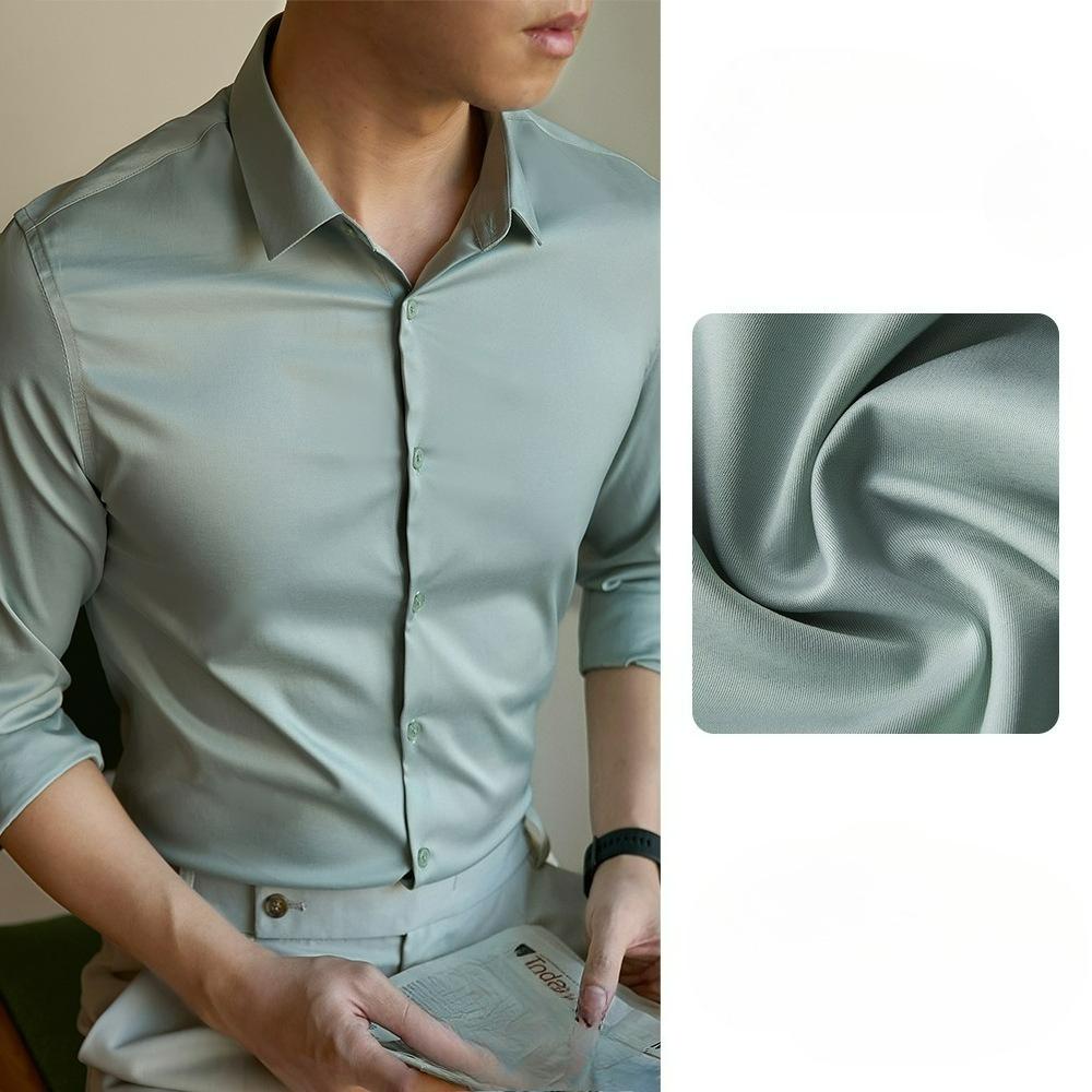 Business Knitterfreies Merzerisiertes Graues Dünnes Hemd Herren Langarm Frühling und Herbst High-End Slim-Fit Hemd