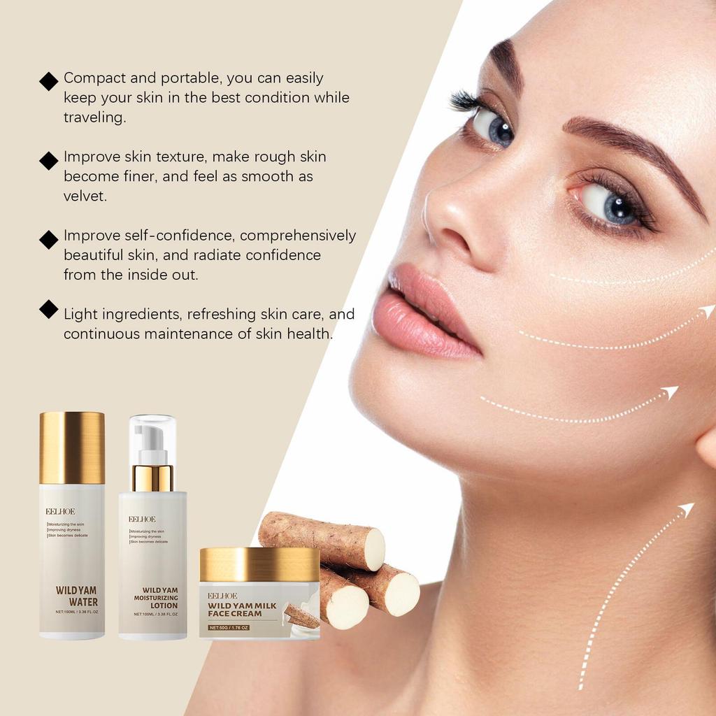 EELHOE Wild Yam Moisturizing Skin Care Set Hydrating Skin Care Cream Lotion Refreshing Non-Greasy
