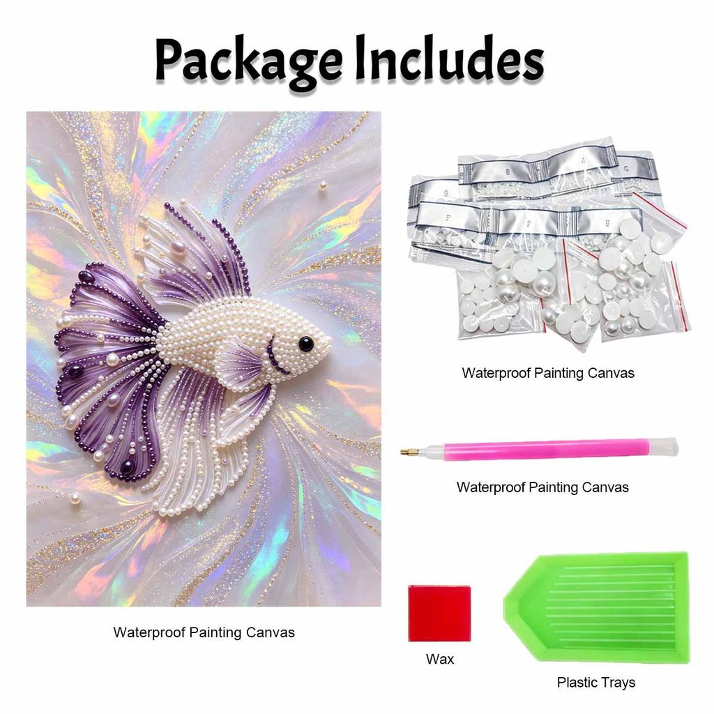 Betta Fish Pearl Kit DIY 5D Rhinestone Art Craft for Adults and Kids Home Party Decoration Handmade Gift