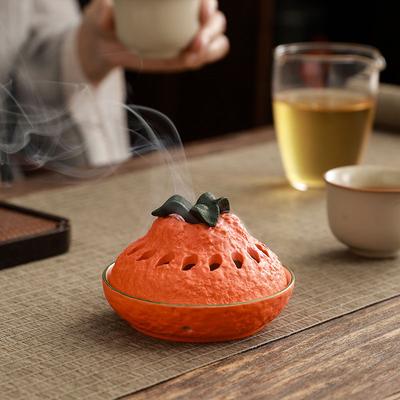 Da Ji Da Li Orange Incense Burner, Ceramic Incense Burner, Incense Art Set, Retro Sandalwood and Agarwood Incense Burner, Indoor
