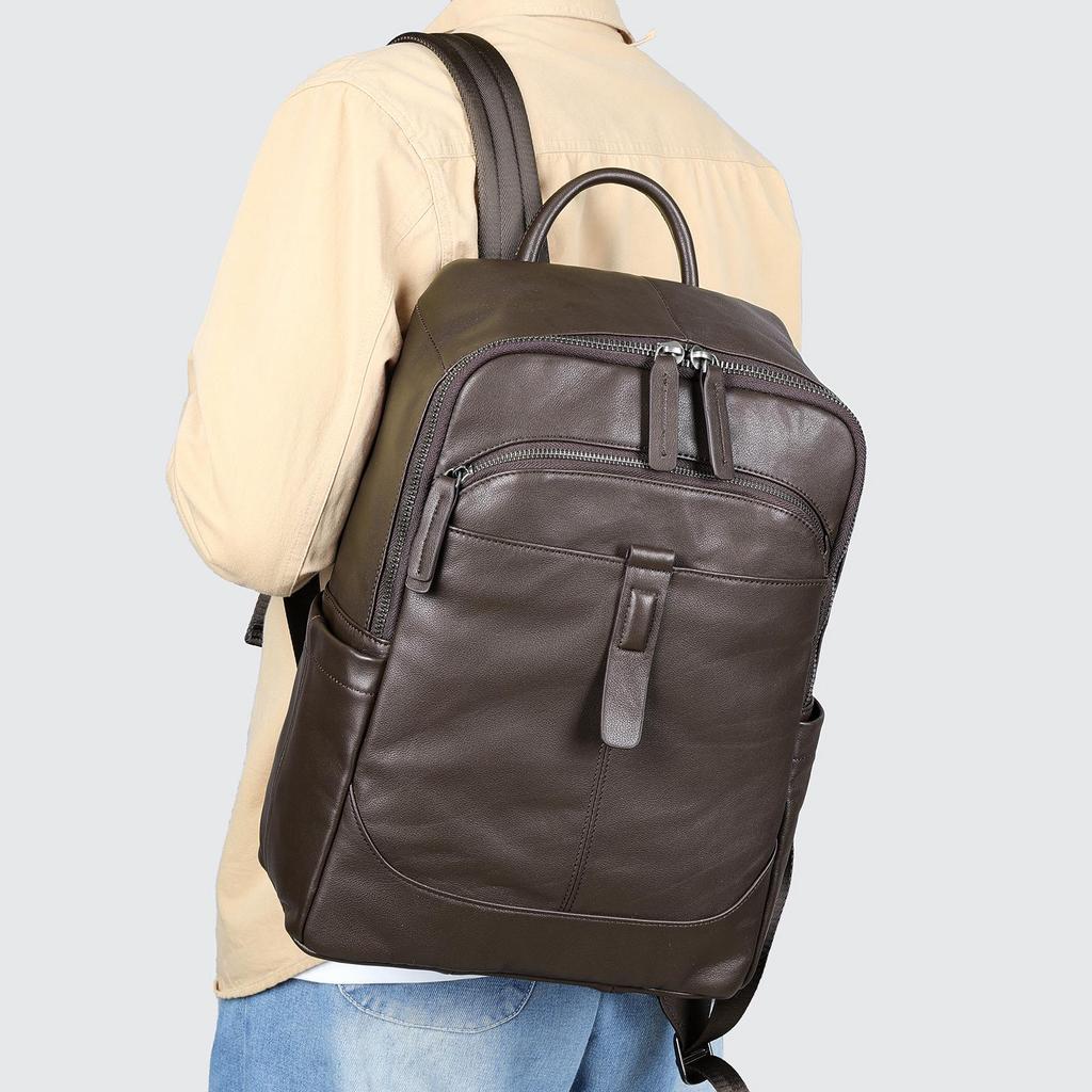 Men's Genuine Leather Cowhide Backpack - Business, Travel, Laptop, and Schoolbag with Large Capacity